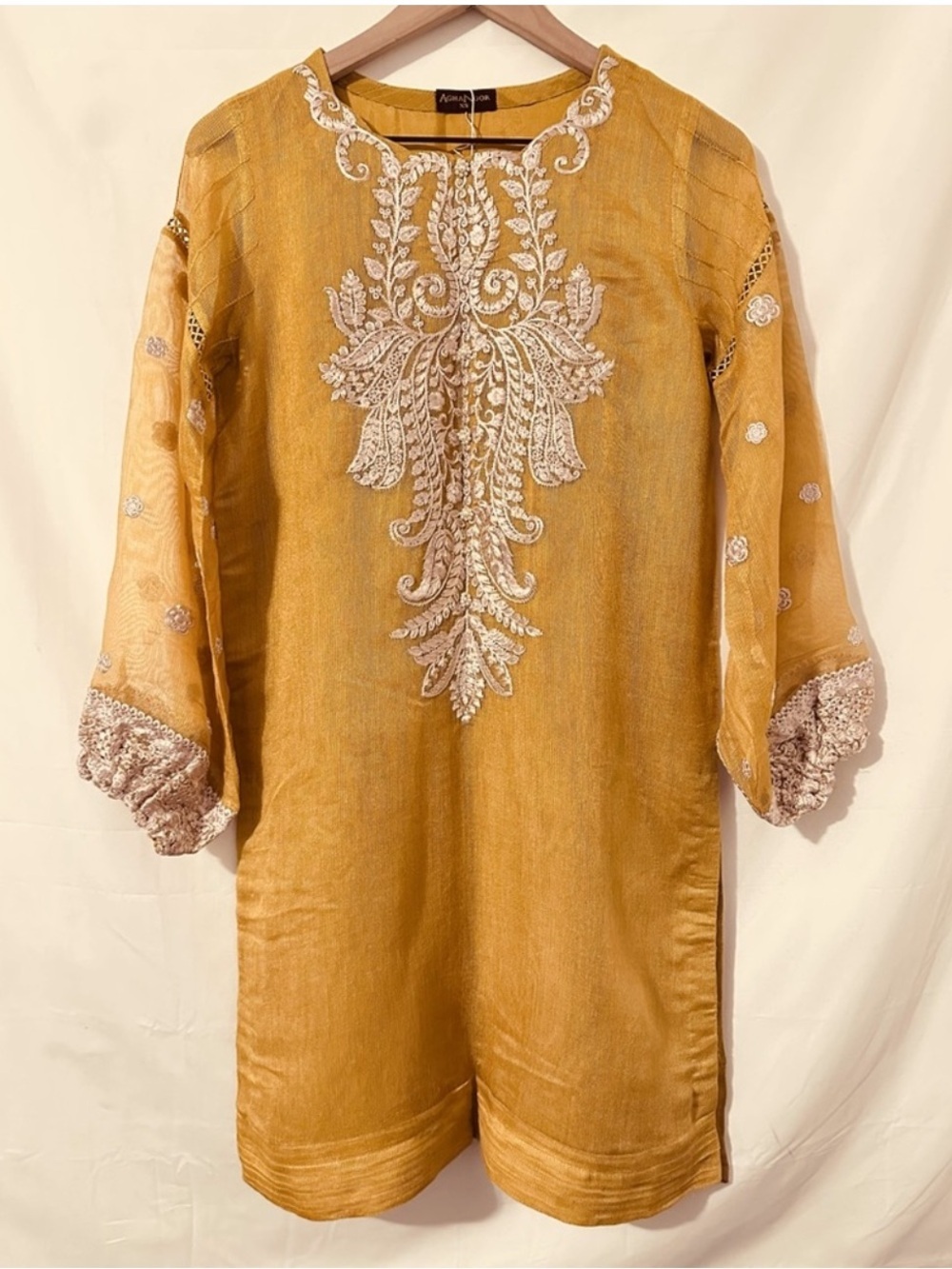 Agha Noor | Top | Embroidered Yellow Top